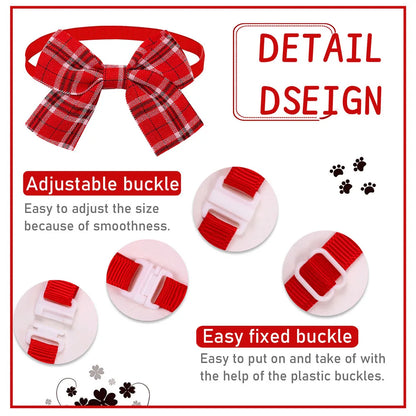 10PCS Adjustable Pet Bowtie For Dogs Classic Plaid Printed Dog Bow Tie Handmade Pet Dog Bowtie Pet Grooming Accessories