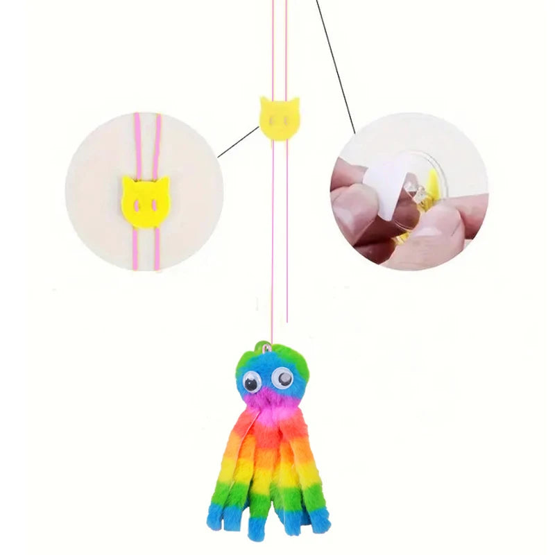 New cat toy hanging sound octopus kitten toy plush octopus elasticity to make cat sticks happy and relieve boredom
