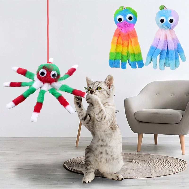 New cat toy hanging sound octopus kitten toy plush octopus elasticity to make cat sticks happy and relieve boredom