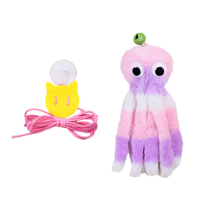 New cat toy hanging sound octopus kitten toy plush octopus elasticity to make cat sticks happy and relieve boredom